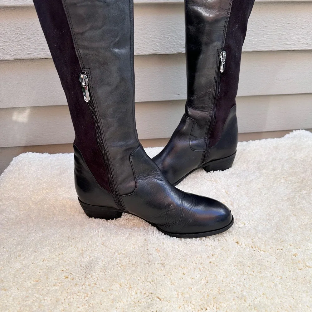 Sam Edelman Jacob Black Leather Over The Knee Boots Womens 8M Low Block Heel